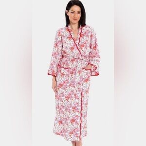 Floral Wrap Robe with Pink Trim - Women Intimates & Sleepwear
